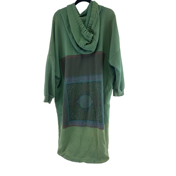 YESNO Long Hooded Sweatshirt Green Ethnic Pattern Drawstring Pullover One Size - Picture 7 of 13